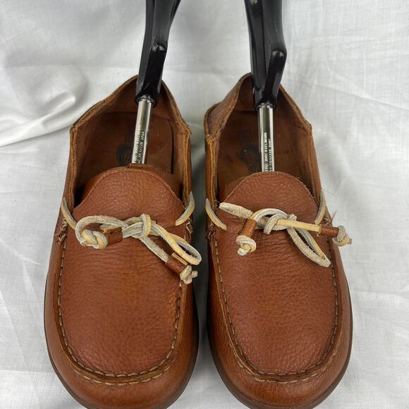 OluKai Huli Brown Leather Loafers With Rubber Soles and Lace up Detail Size 8.5 main image 5